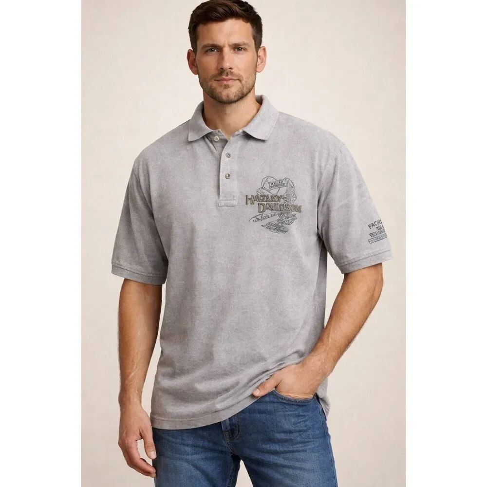 Vintage Harley-Davidson Honolulu Hawaii Gray Polo Shirt USA L